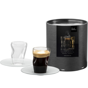 Espressoglas Unik satin mit Untertasse – 2 Stück in Geschenkröhre