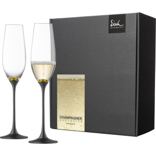 Sektglas Champagner Exklusiv gold/schwarz - 2 Stück im Geschenkk.