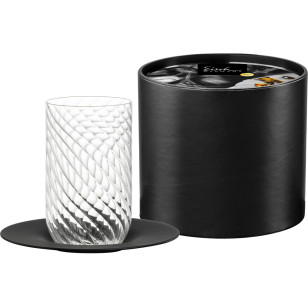 Latte Macchiato-Glas mit Untertasse TWIST schwarz in Geschenkröhre