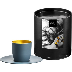 Espressoglas Cosmo Collect gold-petrol mit Untersetzer in Geschenkröhre