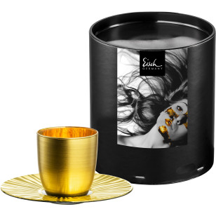 Espressoglas Cosmo Collect sun gold mit Untersetzer in Geschenkröhre