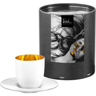 Espressoglas 100 ml mit Untersetzer in Geschenkröhre Cosmo pure white