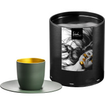Espressoglas Cosmo Collect gold-green mit Untersetzer in Geschenkröhre