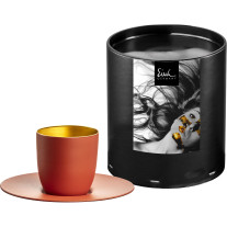 Espressoglas Cosmo Collect gold-coral mit Untersetzer in Geschenkröhre
