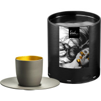 Espressoglas Cosmo Collect gold-mocca mit Untersetzer in Geschenkröhre