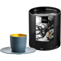 Espressoglas Cosmo Collect gold-petrol mit Untersetzer in Geschenkröhre
