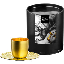 Espressoglas Cosmo Collect sun gold mit Untersetzer in Geschenkröhre