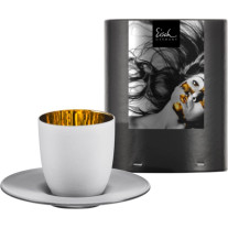 Espressoglas mit Untersetzer Cosmo weiß in Geschenkröhre