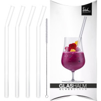 Glashalm-Set 225 mm geknickt kristall 4x + Bürste im Geschenkkarton Gentleman