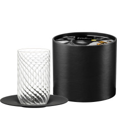 Latte Macchiato-Glas mit Untertasse TWIST schwarz in Geschenkröhre