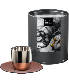 Espressoglas mit Untersetzer Cosmo collect platinum-copper 100 ml in Geschenkröhre