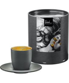 Espressoglas mit Untersetzer Cosmo collect grey-gold 100 ml in Geschenkröhre