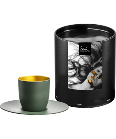 Espressoglas Cosmo Collect gold-green mit Untersetzer in Geschenkröhre