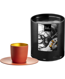 Espressoglas Cosmo Collect gold-coral mit Untersetzer in Geschenkröhre