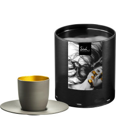 Espressoglas Cosmo Collect gold-mocca mit Untersetzer in Geschenkröhre