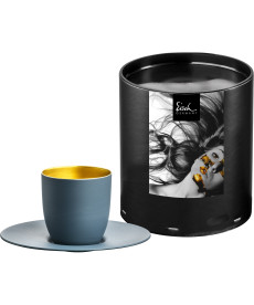 Espressoglas Cosmo Collect gold-petrol mit Untersetzer in Geschenkröhre