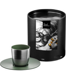 Espressoglas Cosmo Collect silver-green mit Untersetzer in Geschenkröhre