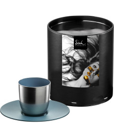 Espressoglas Cosmo Collect silver-petrol mit Untersetzer in Geschenkröhre
