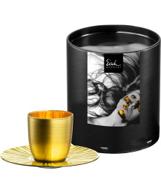 Espressoglas Cosmo Collect sun gold mit Untersetzer in Geschenkröhre