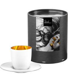 Espressoglas 100 ml mit Untersetzer in Geschenkröhre Cosmo pure white