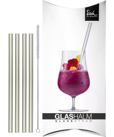 Glashalm-Set 150 mm kurz kristall 4x + Bürste im Geschenkkarton Gentleman