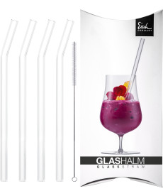 Glashalm-Set 225 mm geknickt kristall 4x + Bürste im Geschenkkarton Gentleman