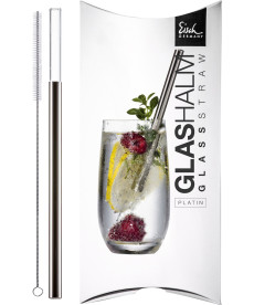 Glas-Trinkhalm 20 cm platin Gentleman im Geschenkkarton