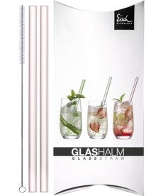 Glashalm-Set 2 Trinkhalme rosé Gentleman mit Reinigungsbürste im Geschenkkarton